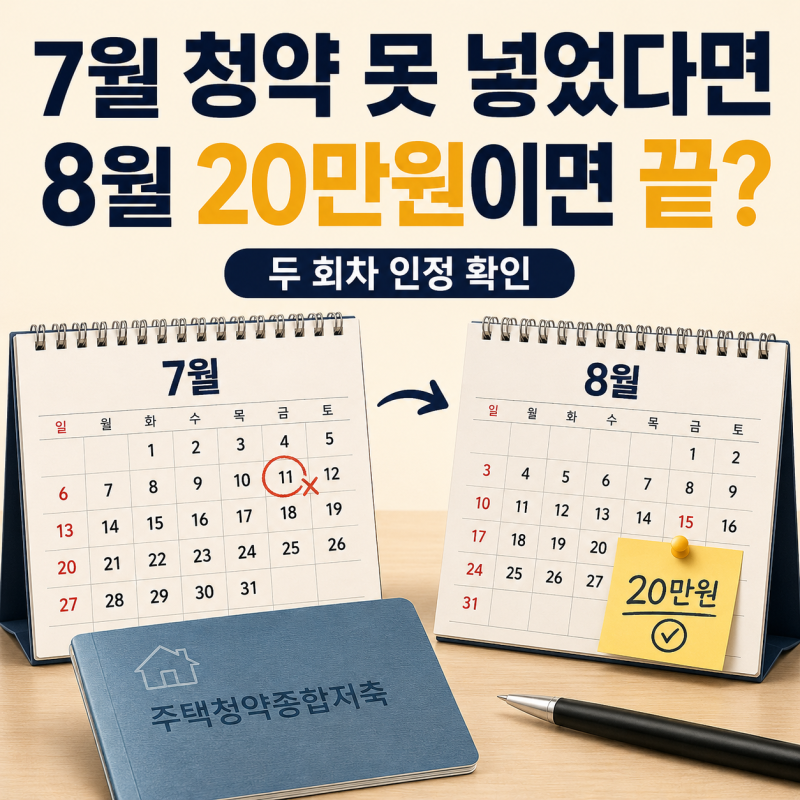 청약통장 한 달 미납｜7월 못 넣었는데 8월에 20만원 넣으면 두 회차 될까