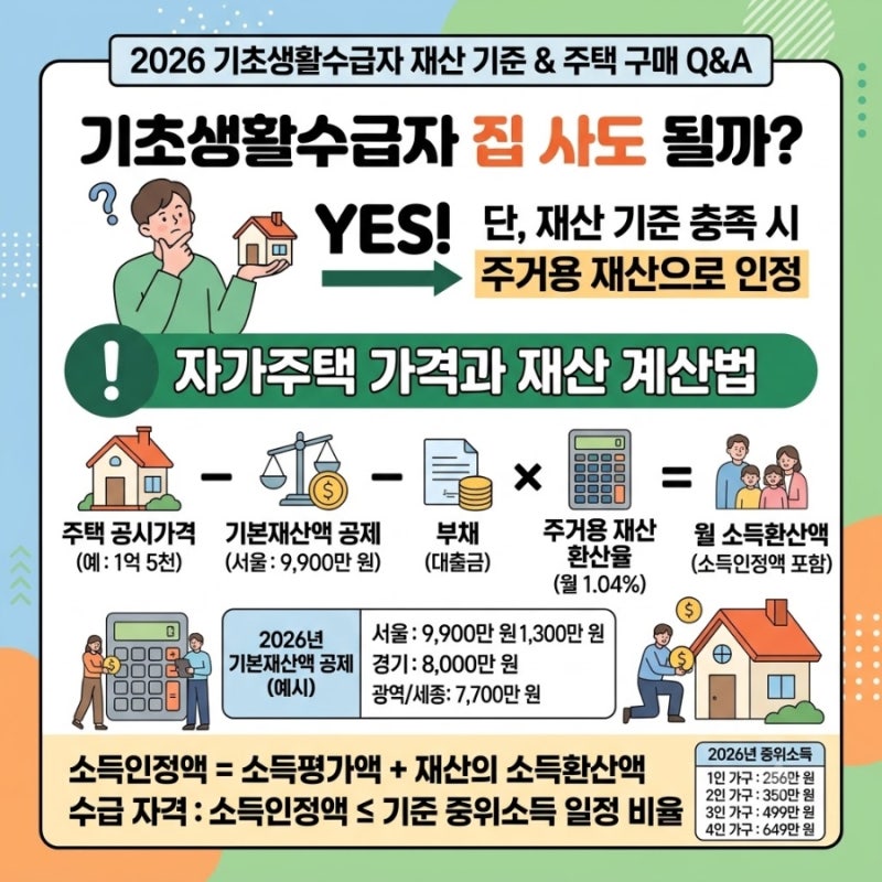 2026 기초생활수급자 재산 기준기초생활수급자가집을 사도 될까?자가주택 가격과 재산 계산....