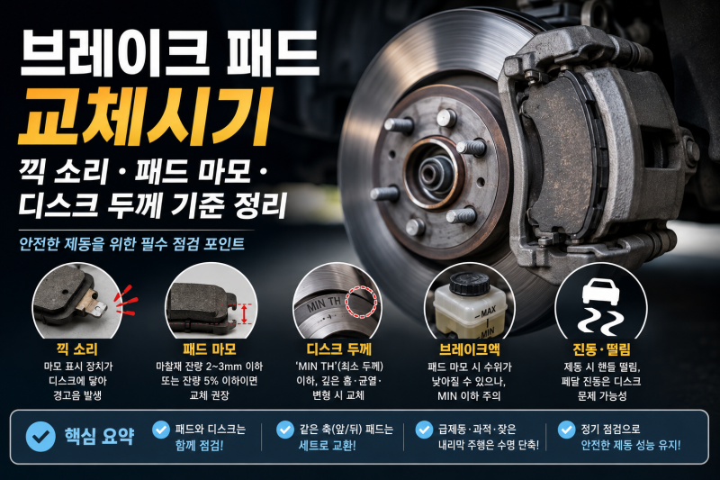 브레이크 패드 교체시기, 끽 소리·패드 마모·디스크 두께 기준 정리