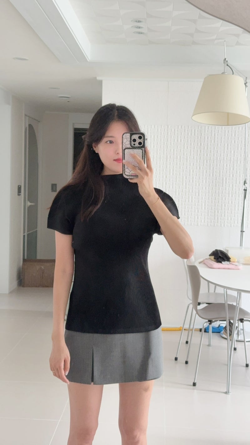 플리츠플리즈 베이직 미스트 탑 블랙 | mist basic top black