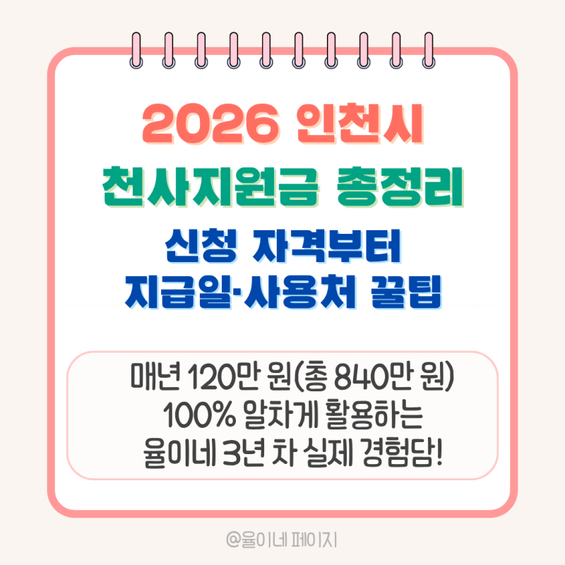 2026 인천 천사지원금 120만원 신청방법 및 지급일 총정리 (모르면 손해!)
