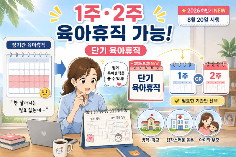 단기 육아휴직 1주·2주 사용 가능! 2026년 8월 신설된 신청조건·급여 총정리