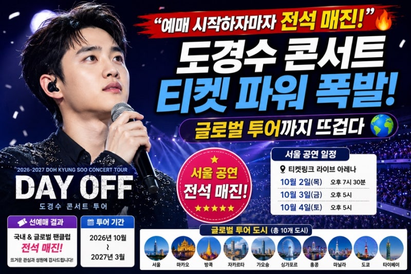“예매 시작하자마자 전석 매진!” 도경수 콘서트 티켓 파워 폭발…글로벌 투어까지 뜨겁다