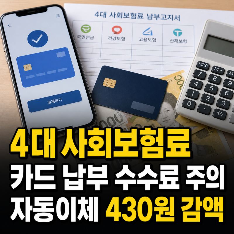 4대 사회보험료 신용카드 납부 방법과 0.8% 수수료 자동이체 430원 감액