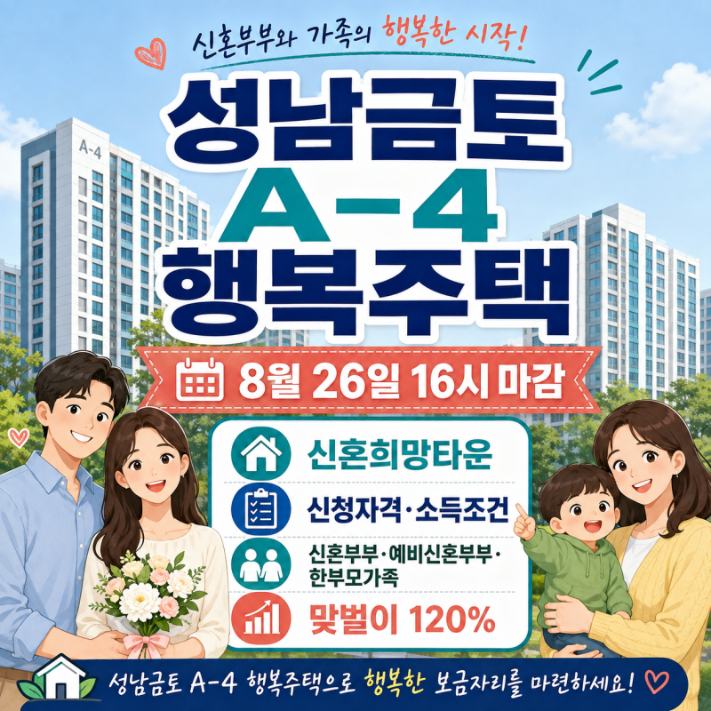 성남금토 A-4 행복주택 8월 26일 마감｜신청자격·소득조건