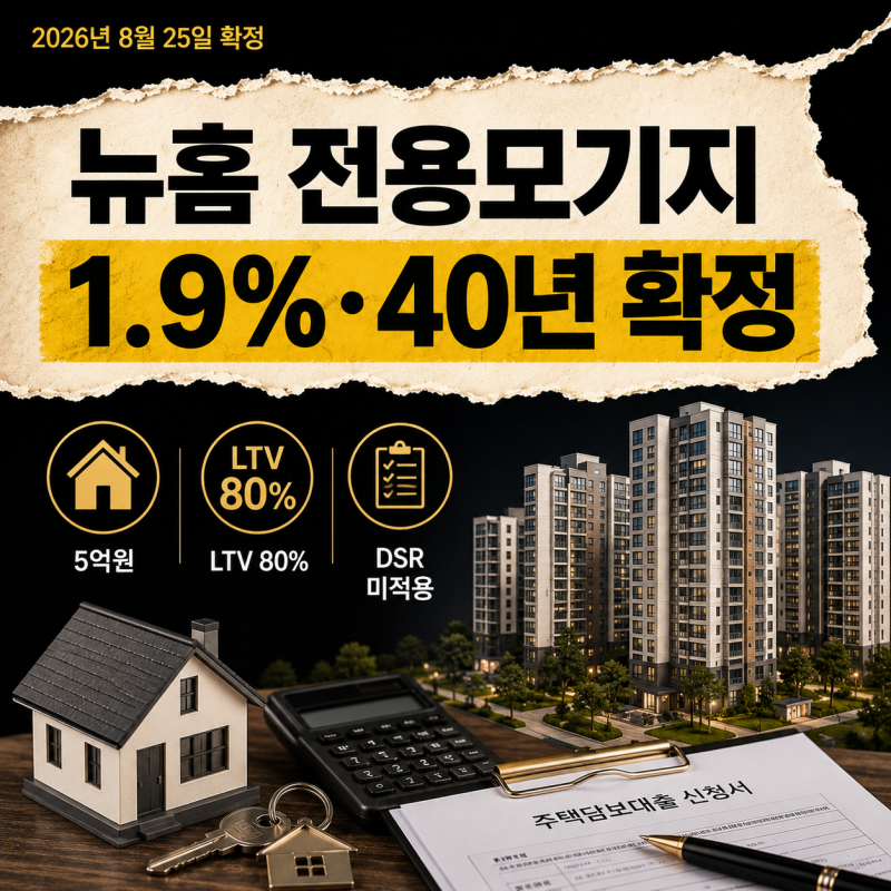 뉴홈 전용모기지 1.9%는 누가 받나? 40년·5억원·LTV 80%·DSR 정리