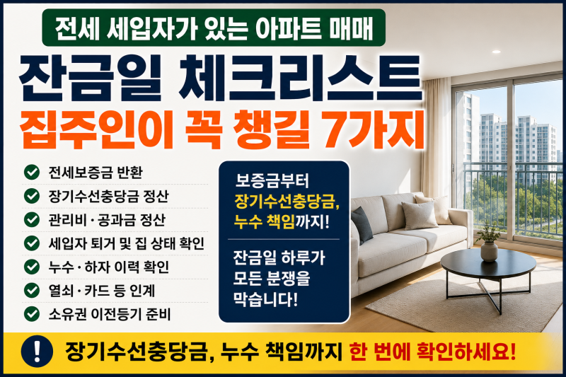 전세 세입자 있는 아파트 매매, 잔금일 집주인이 꼭 챙길 7가지