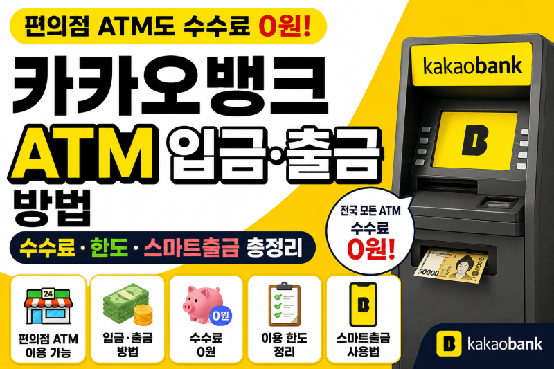 카카오뱅크 ATM 입금·출금 방법｜편의점 ATM 수수료·한도 총정리