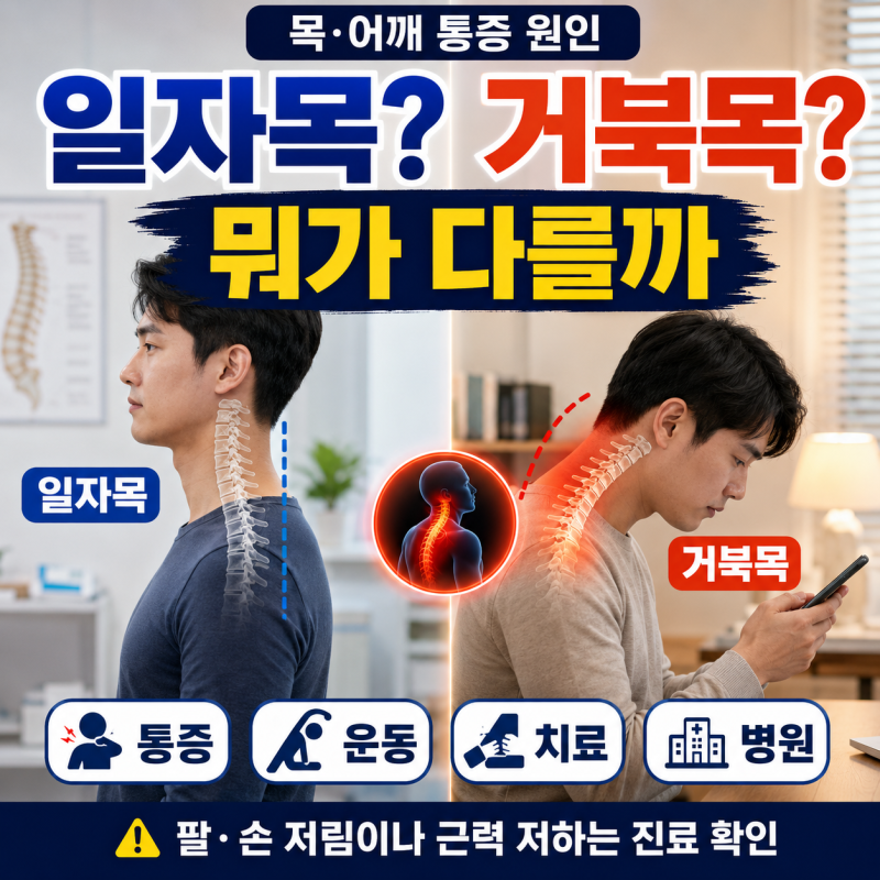 일자목 거북목 차이와 통증, 운동·스트레칭·치료·병원 총정리