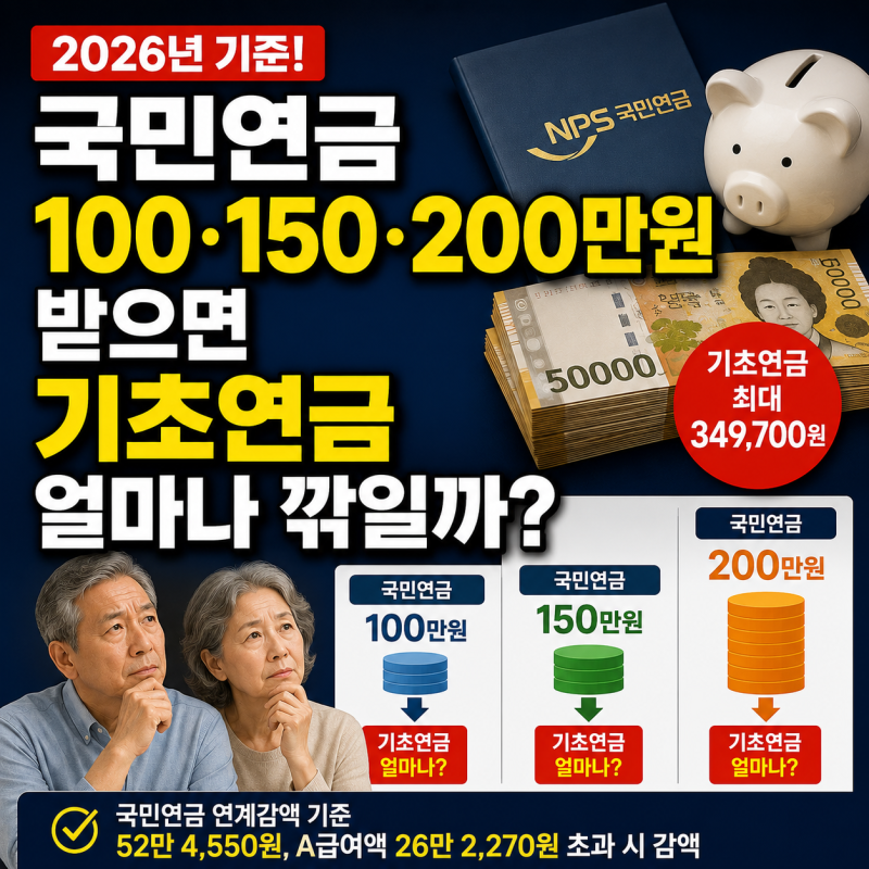 국민연금 월 50·100·150·200만원 받으면 기초연금 얼마나 깎일까? 2026년 기준