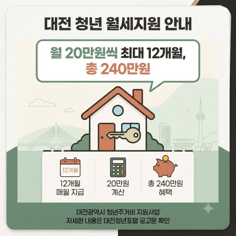 대전 청년 월세지원 31일 신청 시작, 월 20만원씩 최대 240만원 받는 방법