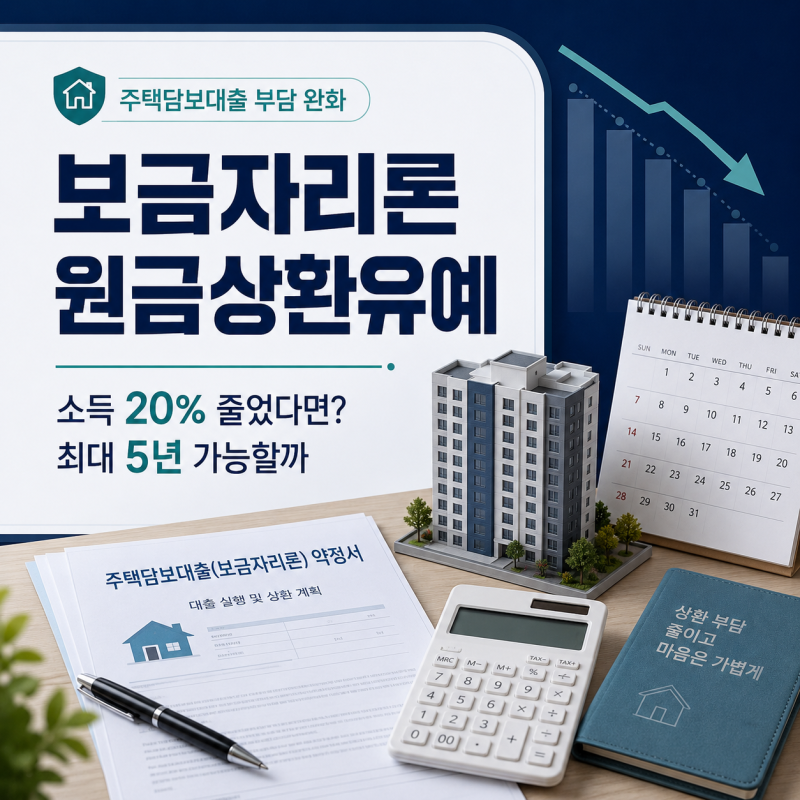보금자리론 원금상환유예, 실직·소득 20% 감소면 최대 5년 가능할까?