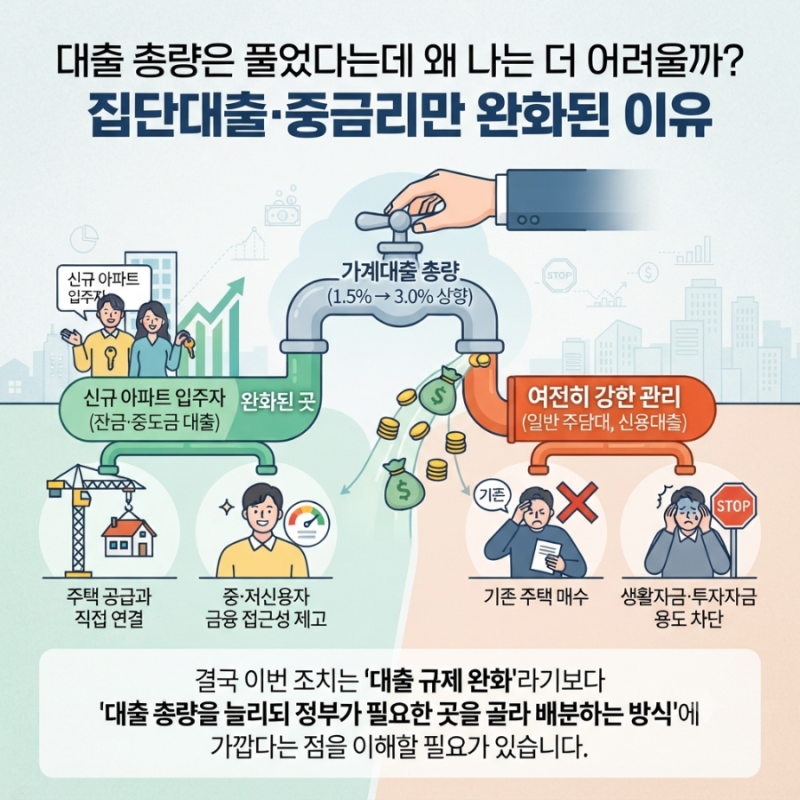 대출 총량은 풀었다는데 왜 나는 더 어려울까? 집단대출·중금리만 완화된 이유