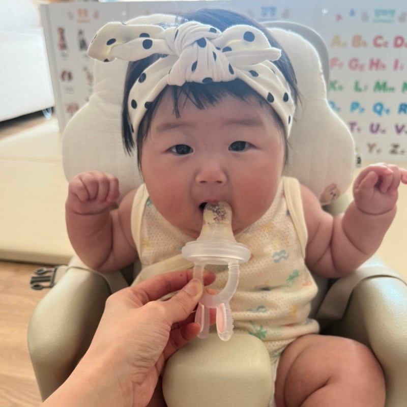아기 과즙망 실리콘 팝 과일망 사용시기, 첫 이유식 과일 사과퓨레 만들기