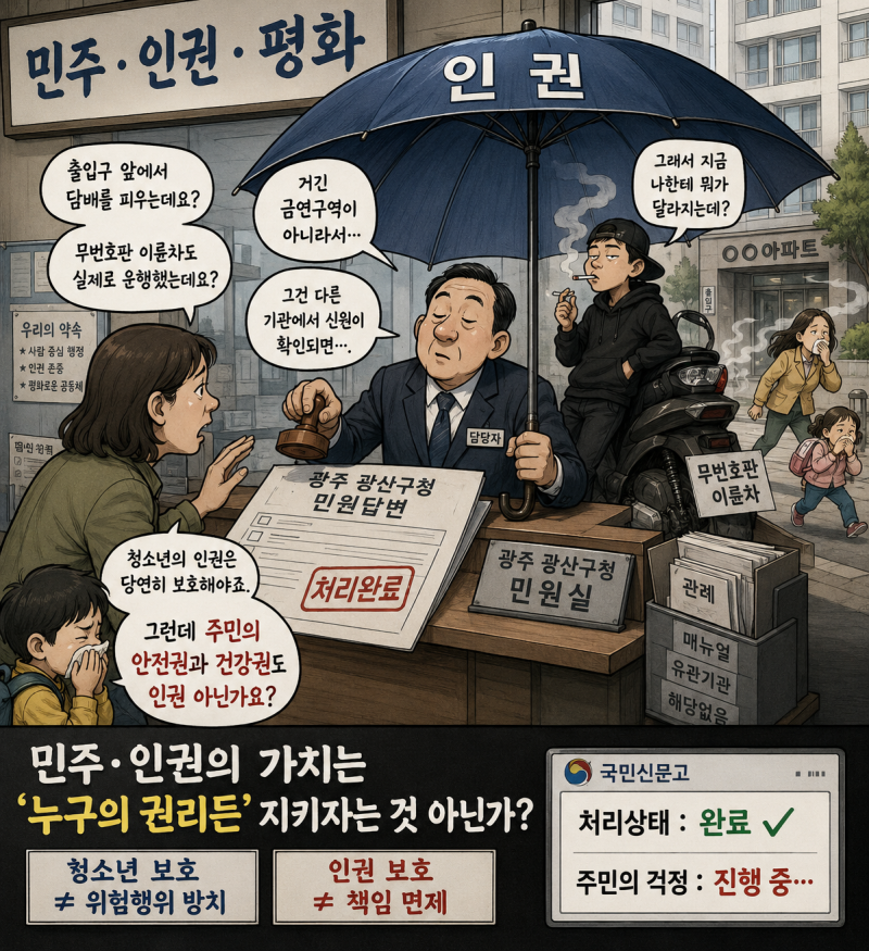 아파트 출입구 앞에서 담배 피우면 과태료 대상일까? feat. 청소년 흡연｜광주 광산구청의 답....
