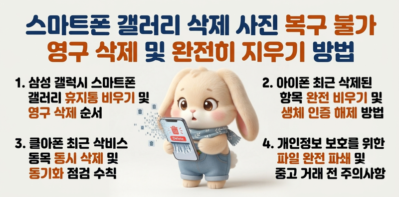스마트폰 갤러리 삭제 사진 복구 불가 영구 삭제 및 완전히 지우기 방법