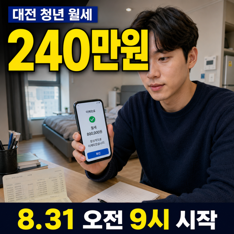정부지원대전 청년 월세 240만원｜8월 31일 오전 9시 신청, 1,000명 누가 받을까?