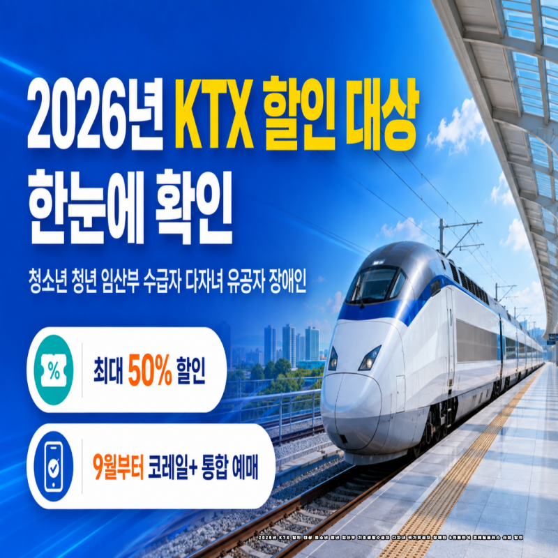 2026년 KTX 할인 대상 청소년 청년 임산부 기초생활수급자 다자녀 국가유공자 장애인 4인동반....