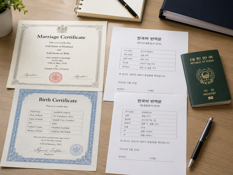 외국에서 발급받은 혼인·출생증명서를 한국 행정기관에 제출하려면 무엇이 필요할까요?