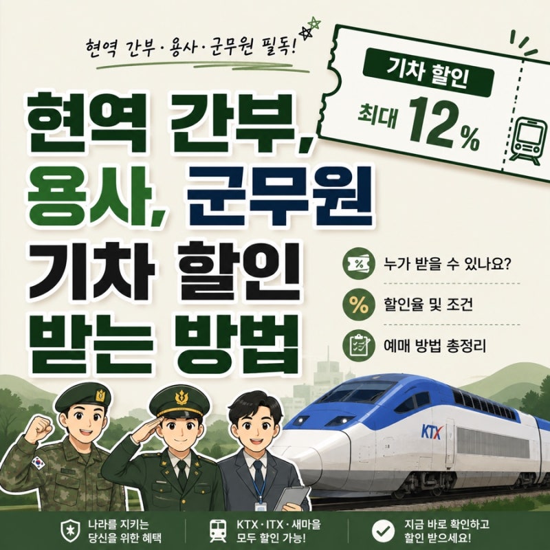 현역 군 장병, 간부, 군무원 기차 할인받는 방법(사이트, 입장권 할인 혜택 등)