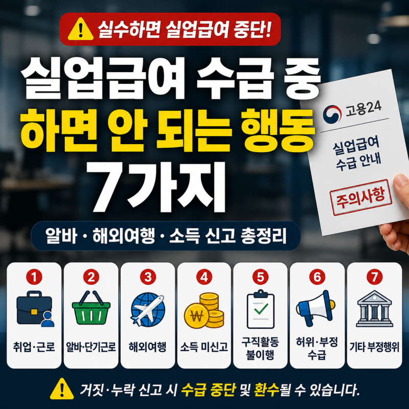 실업급여 수급 중 하면 안 되는 행동 7가지 ｜알바·해외여행·소득 신고 총정리