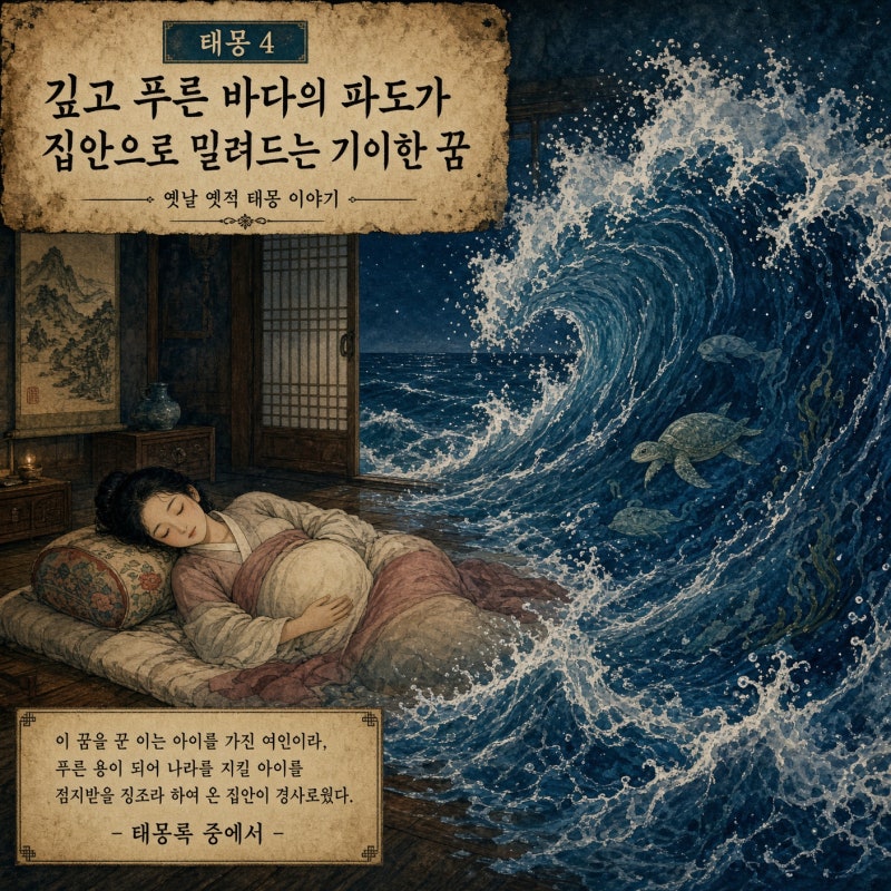 [태몽시리즈4] 깊고 푸른 바다의 파도가 집안으로 밀려드는 기이한 꿈[옛날 옛적 태몽 이야기....