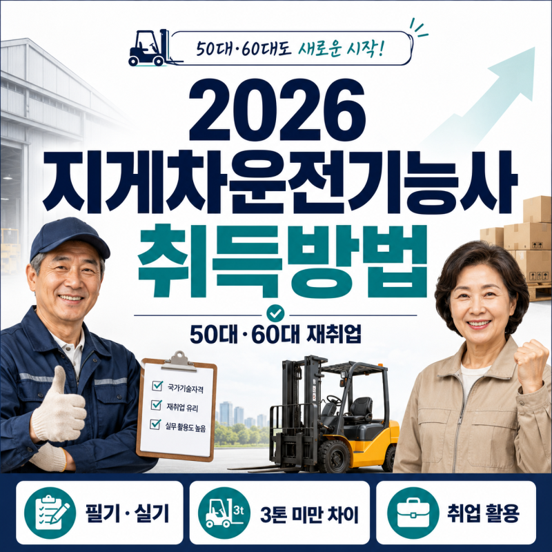 2026 지게차운전기능사 취득방법｜50대·60대 재취업, 필기·실기·3톤 미만 지게차 차이 총정리