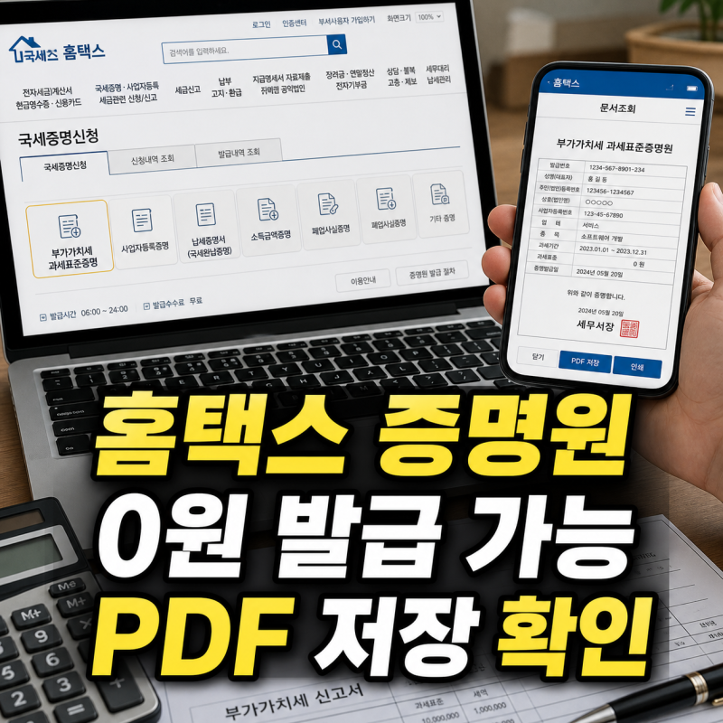 홈택스 부가가치세 과세표준증명원 0원 무료 발급과 PDF 저장