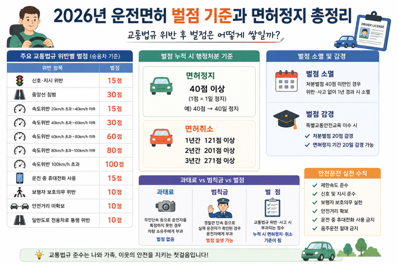 운전면허 벌점 기준과 면허정지 총정리｜교통법규 위반 후 벌점은 어떻게 쌓일까?