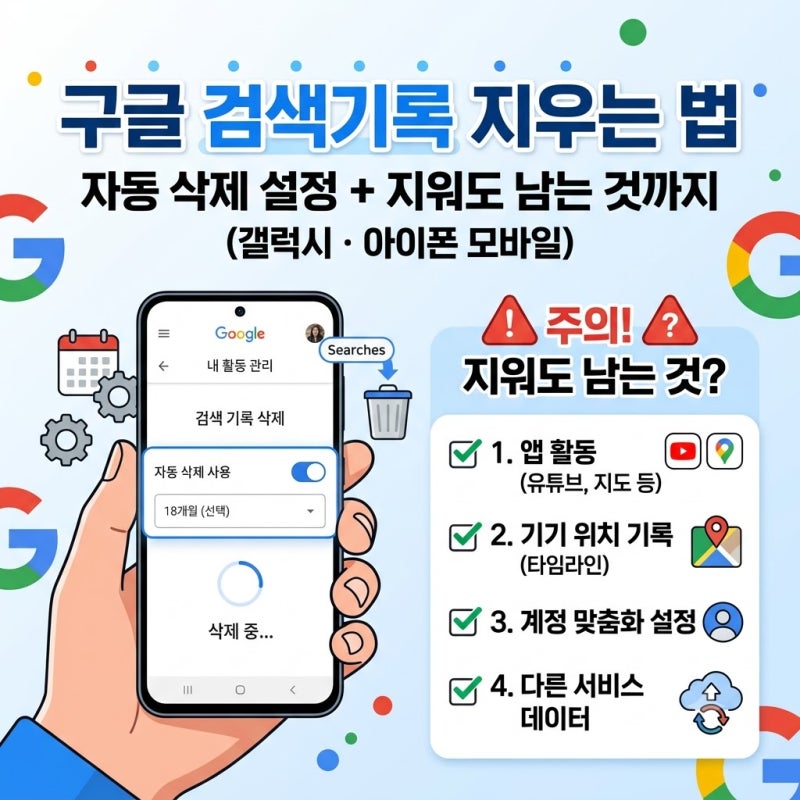 구글 검색기록 지우는 법 | 자동 삭제 설정과 지워도 남는 것까지 (갤럭시·아이폰)