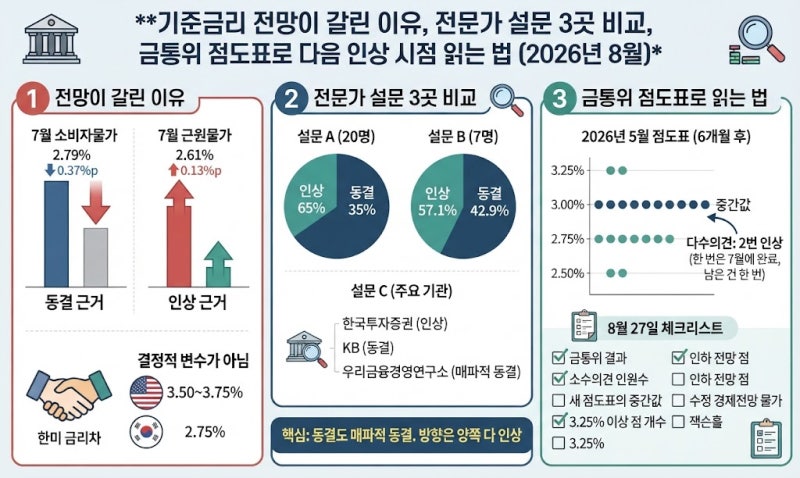 기준금리 전망이 갈린 이유, 전문가 설문 3곳 비교, 금통위 점도표로 다음 인상 시점 읽는 법 ....