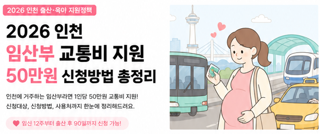 2026 인천 임산부 교통비 지원 방법 총정리(26년 8월 기준)