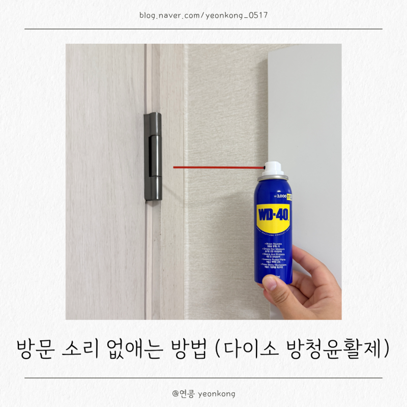 방문 소리 없애는 방법, 다이소 WD-40 방청 윤활제 경첩 소음 해결