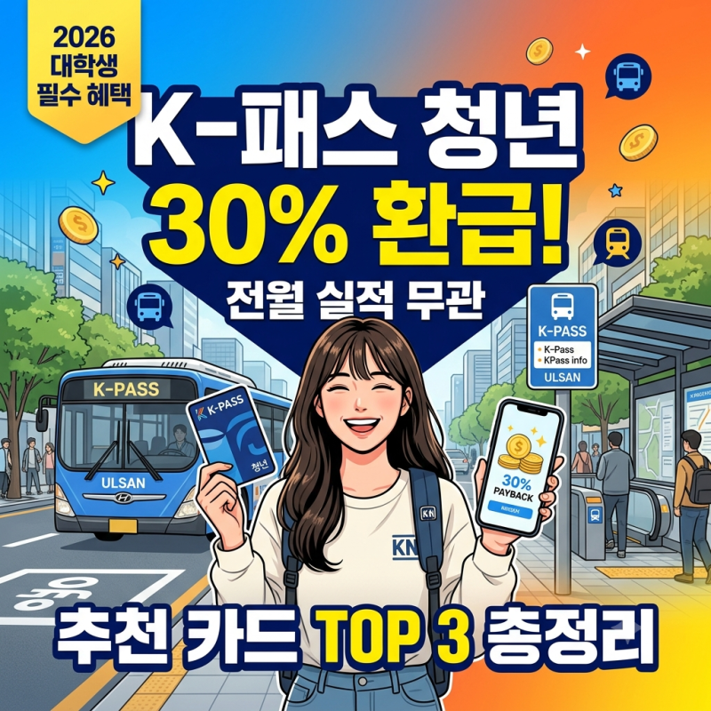 대학생 K-패스 청년 30% 환급 신청방법 & 추천 체크카드 TOP 3 총정리