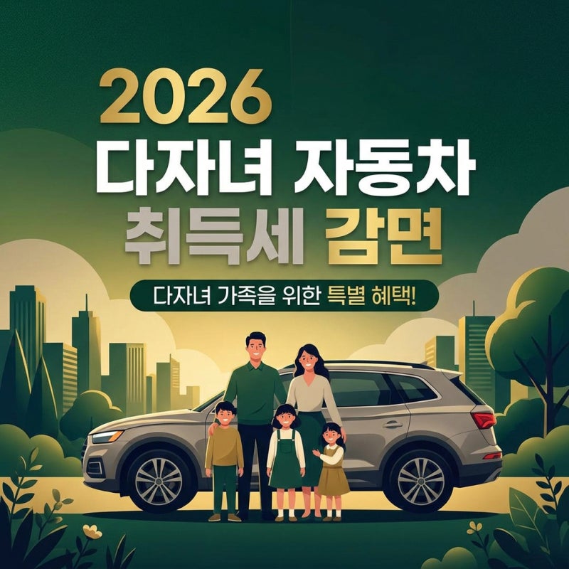 2026년 다자녀 자동차 취득세 감면! 2자녀도 100% 혜택받을 수 있을까?