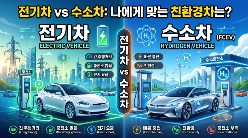 전기차 vs 수소차 차이점 완벽 비교! (주행거리·충전시간·지원금 총정리)