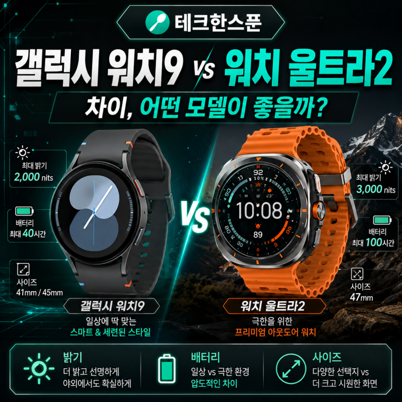 갤럭시 워치9 vs 워치 울트라2 차이, 어떤 모델이 좋을까?