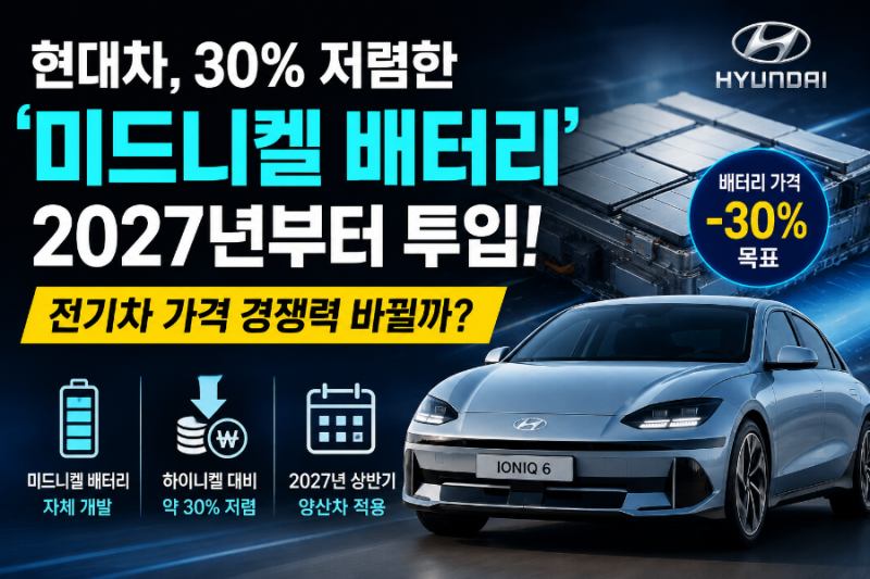 현대차 전기차 가격 진짜 내려가나? 30% 싼 ‘미드니켈 배터리’ 2027년 투입