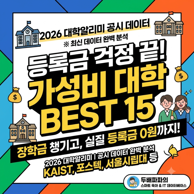 2026 전국 대학교 '1인당 장학금 vs 실질 등록금' 가성비 대학 순위 TOP 15
