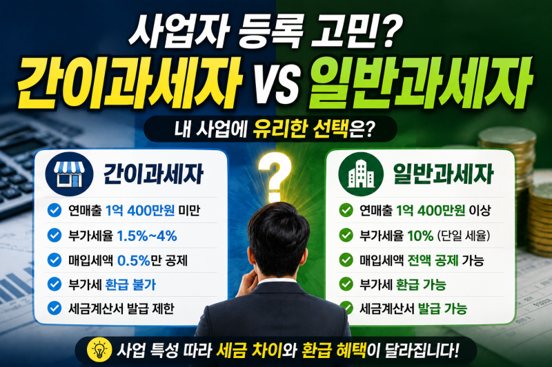 사업자등록 간이과세자 일반과세자 차이 및 부가세 비교표 정리