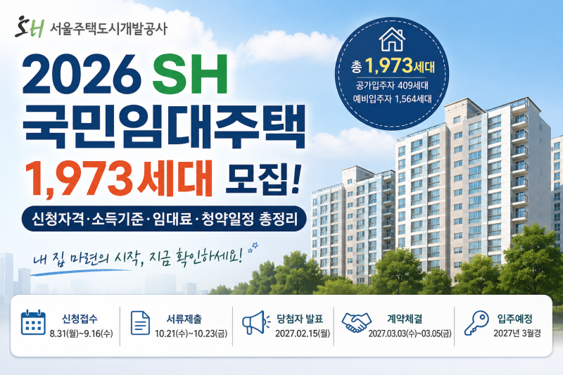 2026 SH 국민임대주택 1,973세대 모집! "신청자격·소득기준·임대료·청약일정 총정리"