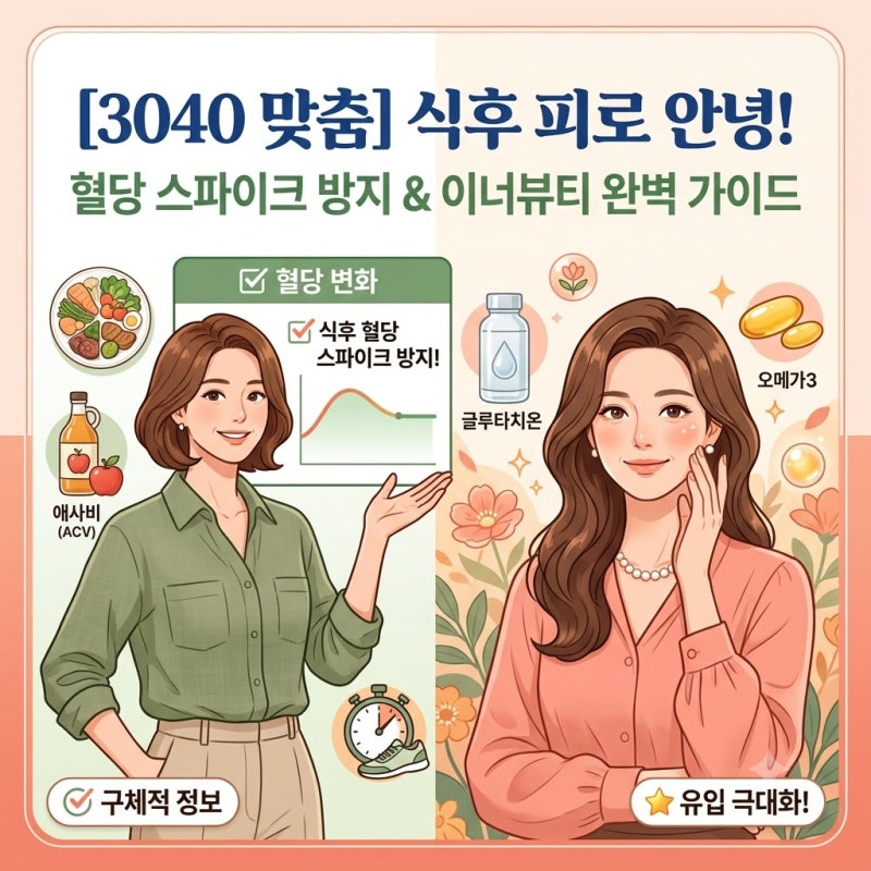 [3040 맞춤형] 식후 피로감 없애는 혈당 스파이크 방지법 및 필수 이너뷰티 가이드