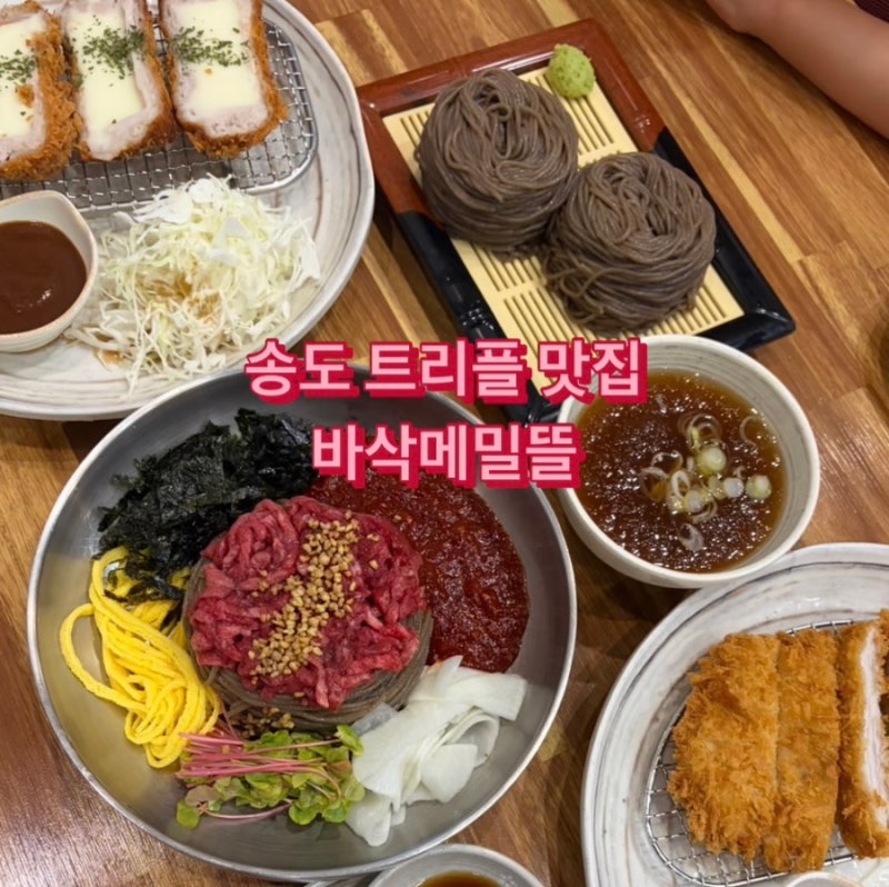 송현아 맛집 송도 트리플 막국수 치즈돈까스 점심 바삭메밀뜰 송도본점 방문 솔직 후기
