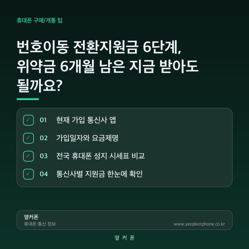 번호이동 전환지원금 6단계, 위약금 6개월 남은 지금 받아도 될까요?