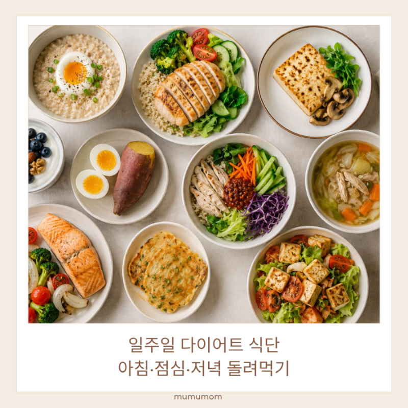 일주일 다이어트 식단 돌려먹기, 아침 점심 저녁 레시피 구성