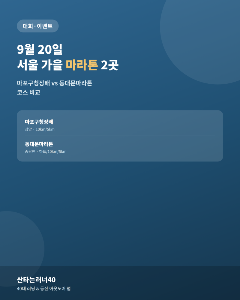 9월 20일 같은 날 열리는 서울 가을 마라톤 2곳 | 마포구청장배 vs 동대문마라톤 코스 비교