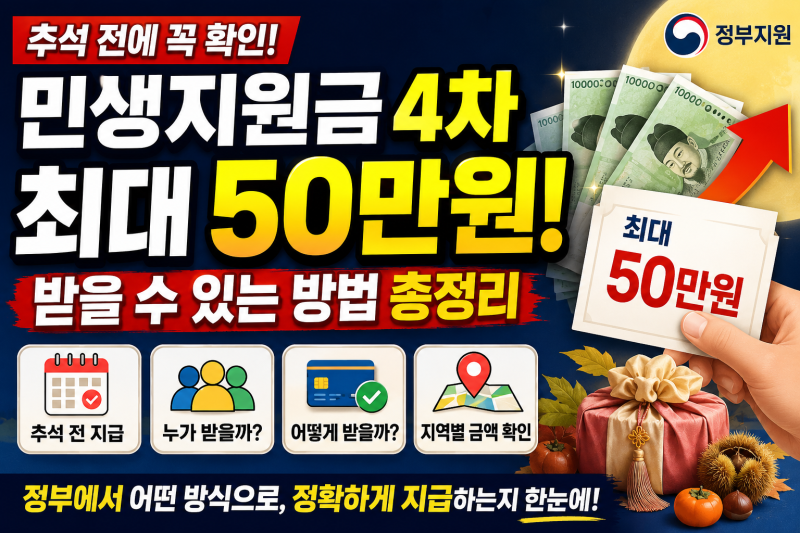 2026년 4차 민생지원금 “추석 전에 50만원 들어옵니다” , 우리 지역은 얼마 받을까?