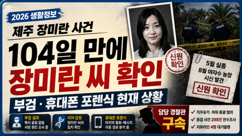 제주 장미란 시신 발견, 104일 만에 무슨 일이…부검·휴대폰 포렌식 현재 상황