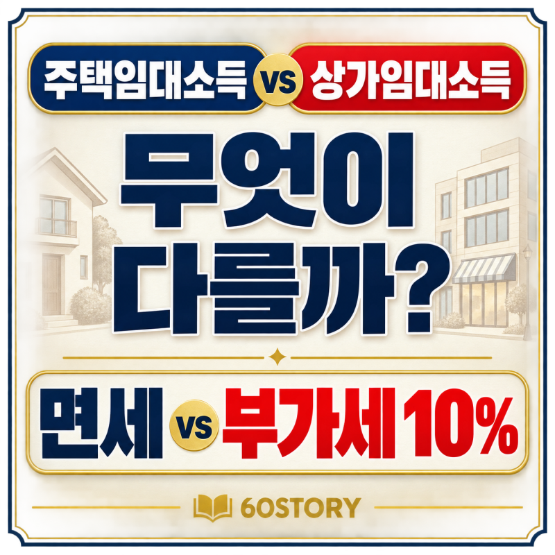 주택임대소득 vs 상가임대소득 차이 : 부가가치세·종합소득세·사업자등록 비교(2026년)