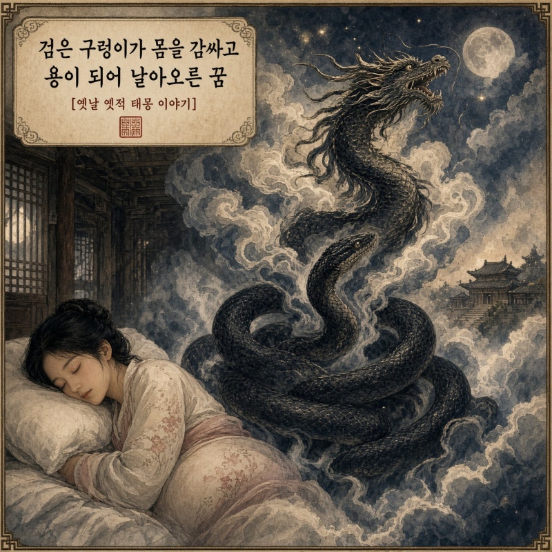 [태몽시리즈3] 검은 구렁이가 몸을 감싸고 용이 되어 날아오른 꿈
